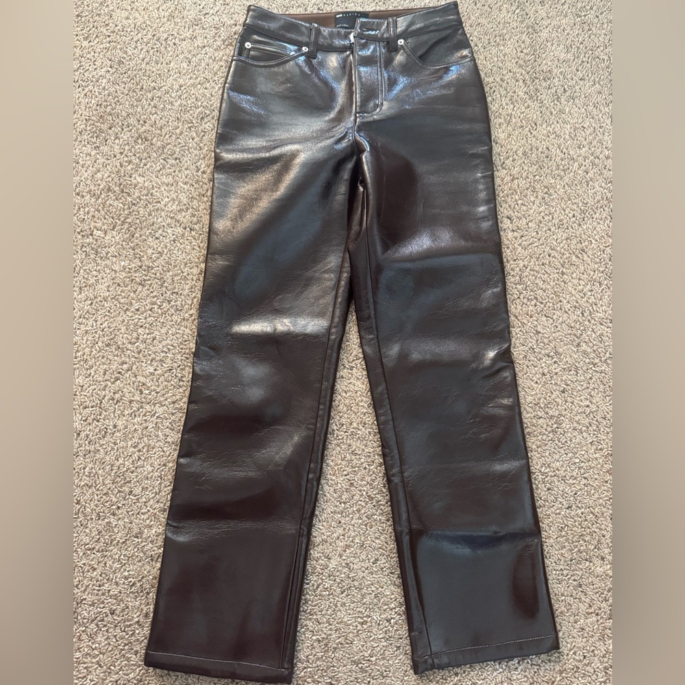ASOS Women's Brown faux Leather pants straight fit